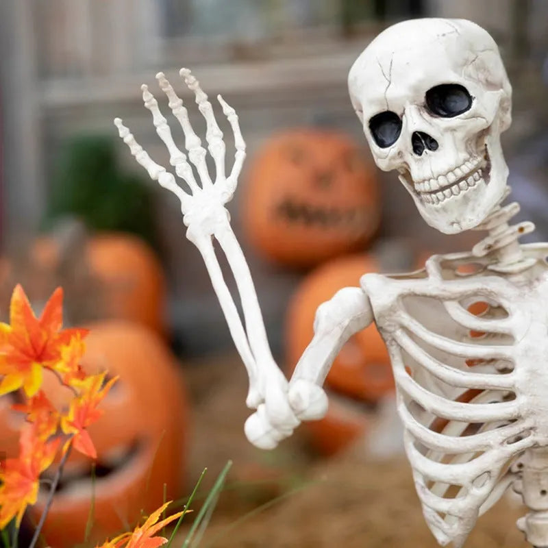 90cm tall plastic Halloween skeleton decoration with movable joints.