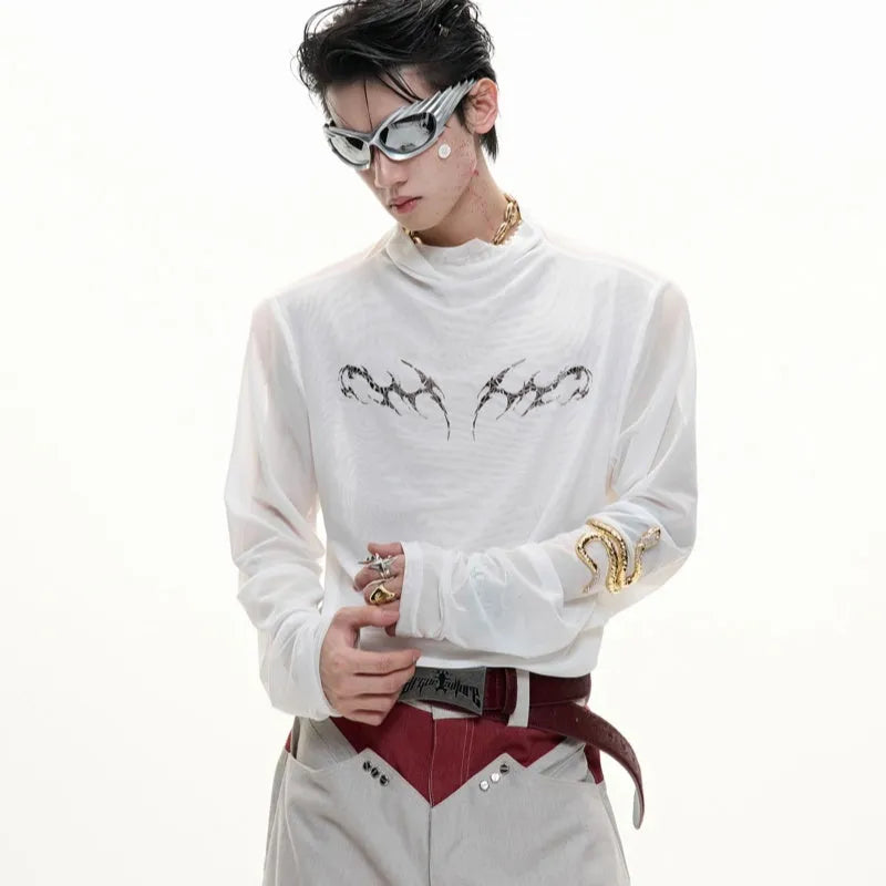 Men's black slim fit long sleeve top made from niche mesh ice-feel fabric.