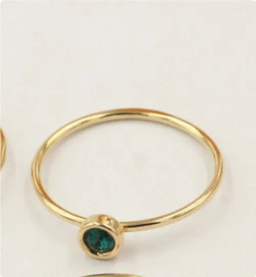 14K gilded GF zircon knuckle ring in green, blue, dark red, or white on a copper base.