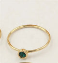 14K gilded GF zircon knuckle ring in green, blue, dark red, or white on a copper base.