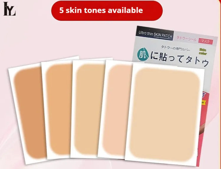 Adhesive tattoo cover patch and 130mm long applicator brush for skin concealment makeup.