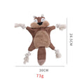 Brown plush fox dog toy with cotton rope limbs, embroidered eyes, and a squeaker.