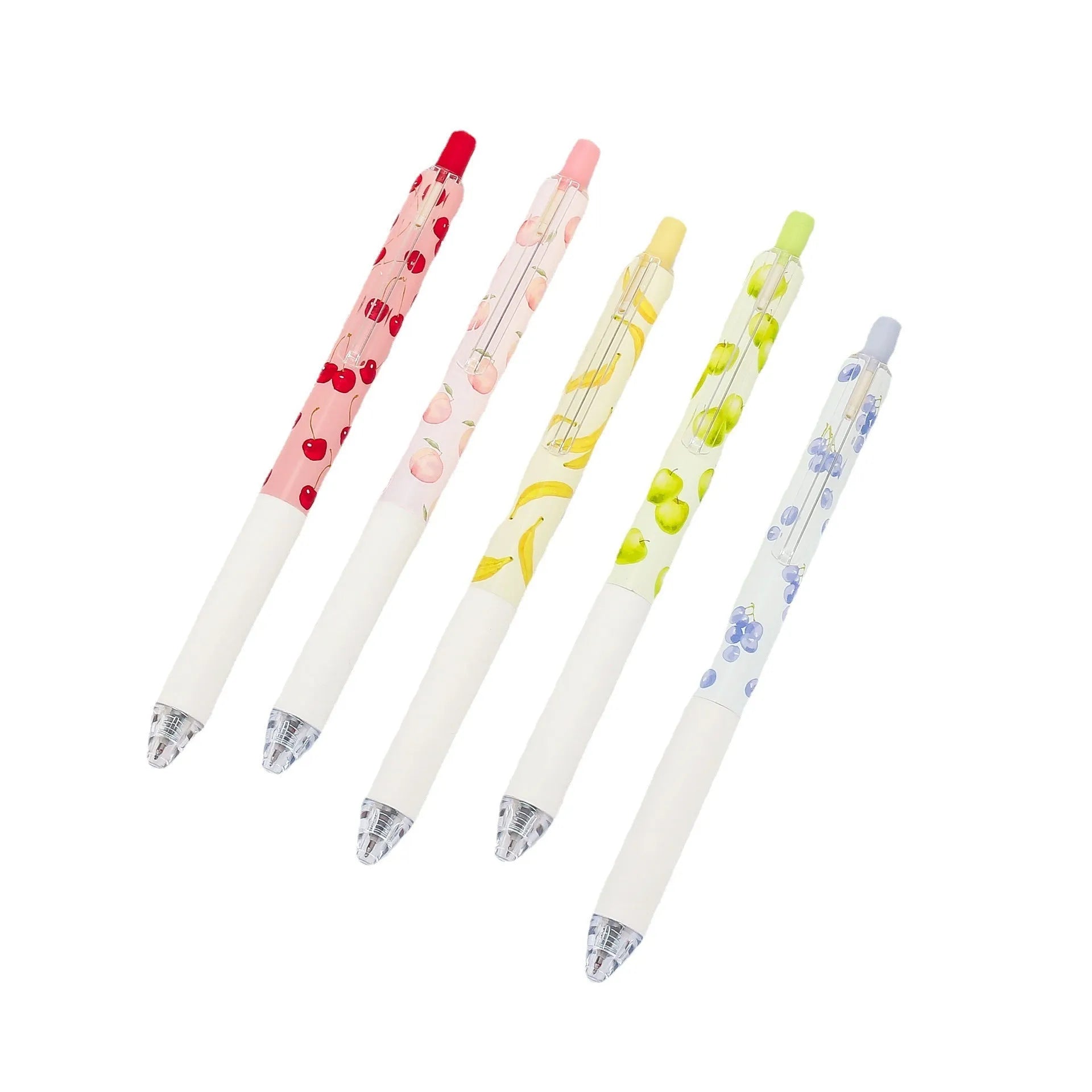 Three fruit scented pressurised pens with 0.5mm black refills and replaceable cartridges