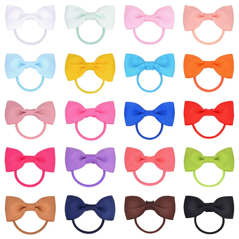 80 tiny baby hair ties with grosgrain ribbon bows in multiple colours for infants and toddlers