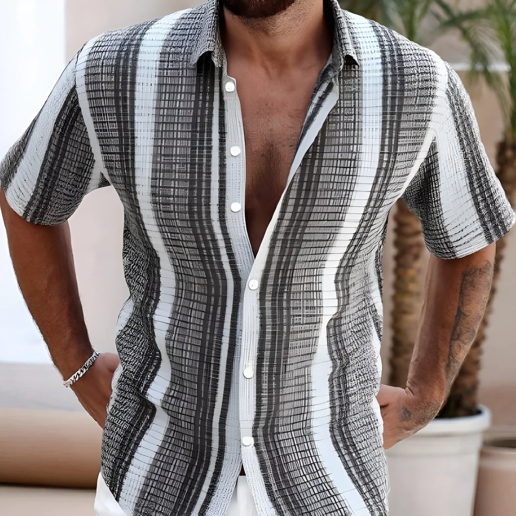 Men's slim fit floral print beach shirt in polyester with short sleeves