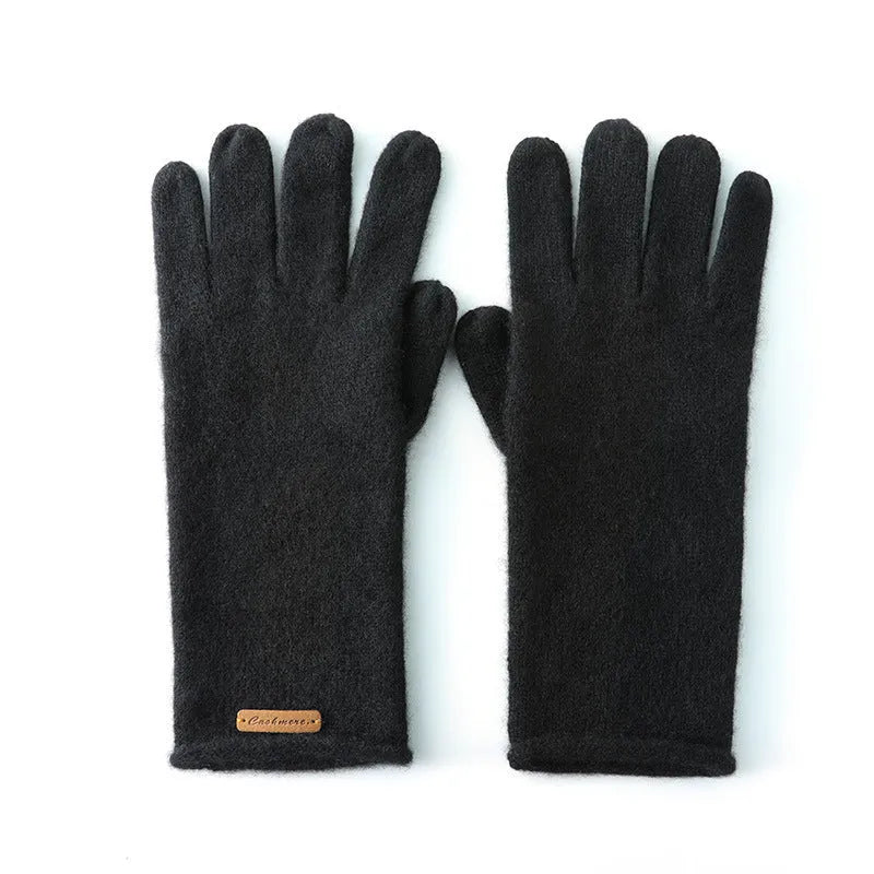 Cashmere winter unisex gloves with jacquard pattern, touch screen function, in black colour option