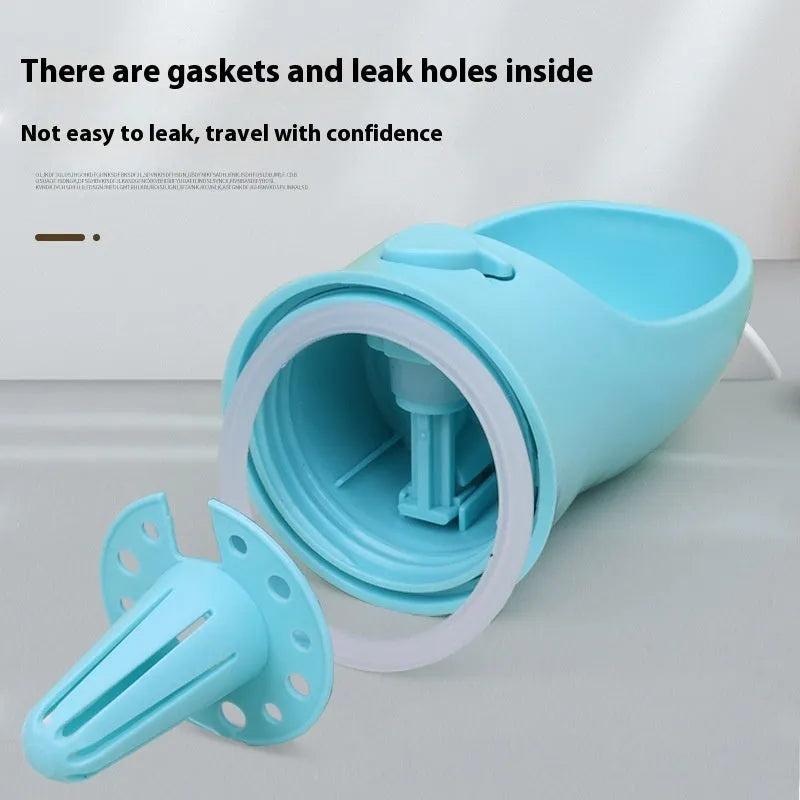 Blue dual-use plastic dog outing cup with detachable feeding dish, shown in 550ml size.