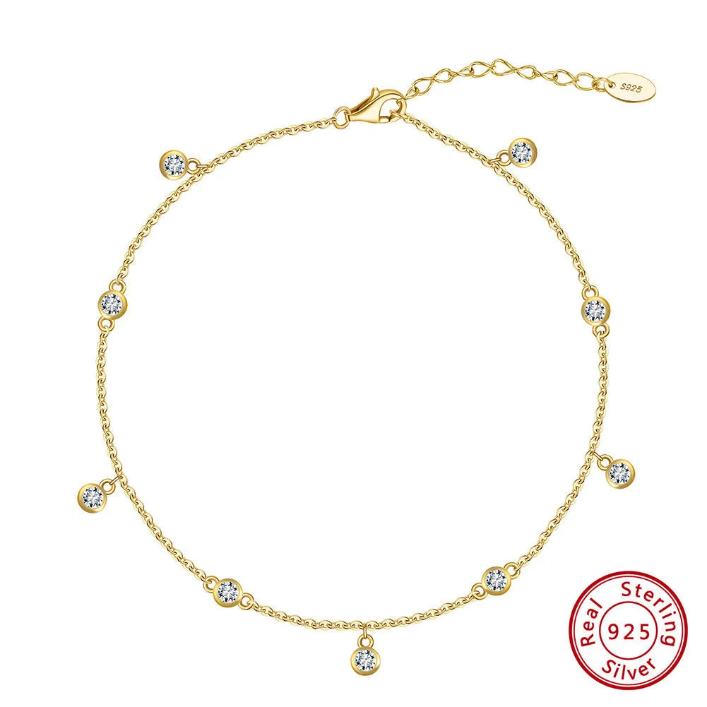 Women's geometric zirconium anklet on adjustable sterling silver chain in gold colour finish