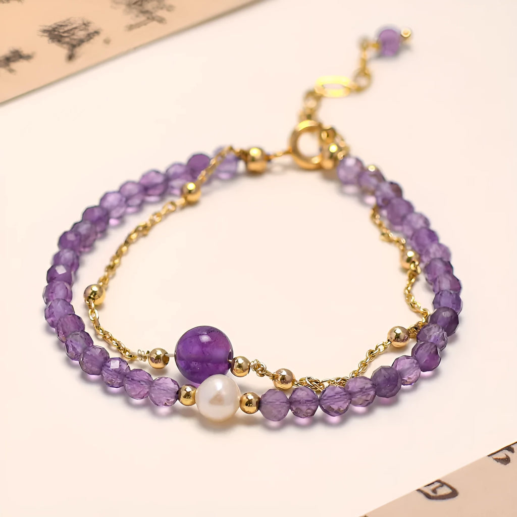 Purple amethyst crystal bracelet with Chinese style design and electroplated finish