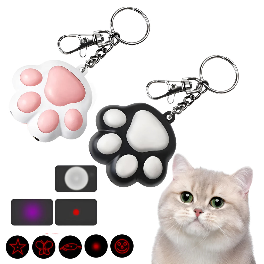 USB rechargeable infrared cat teaser with keychain in black or pink colours