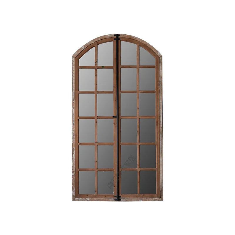 Terrace distressed fake window wall mirror panel in log colour