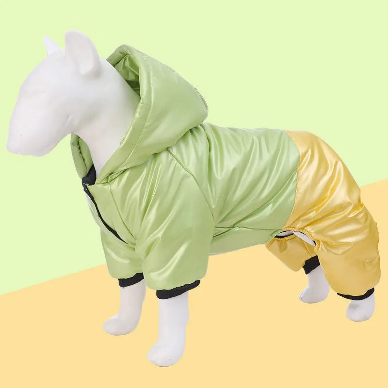 Waterproof windproof dog cotton coat in green, pink or white with four-legged design