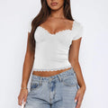 Women's sweet casual short sleeve polyester top in Army Green colour