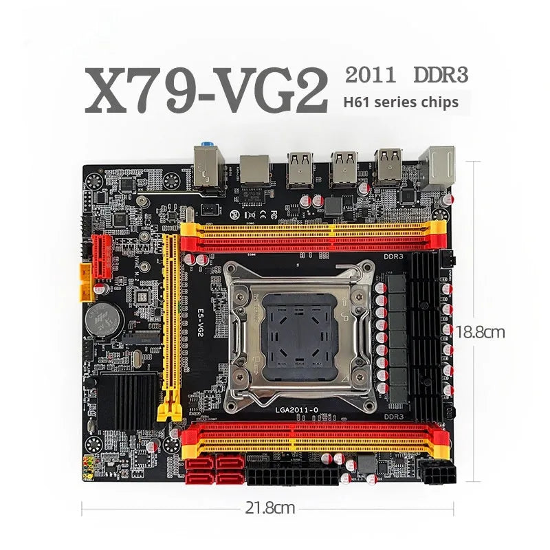 X79-VG2 desktop motherboard with LGA 2011 socket, DDR3 slots, PCIe 16X, and M.2 connector.