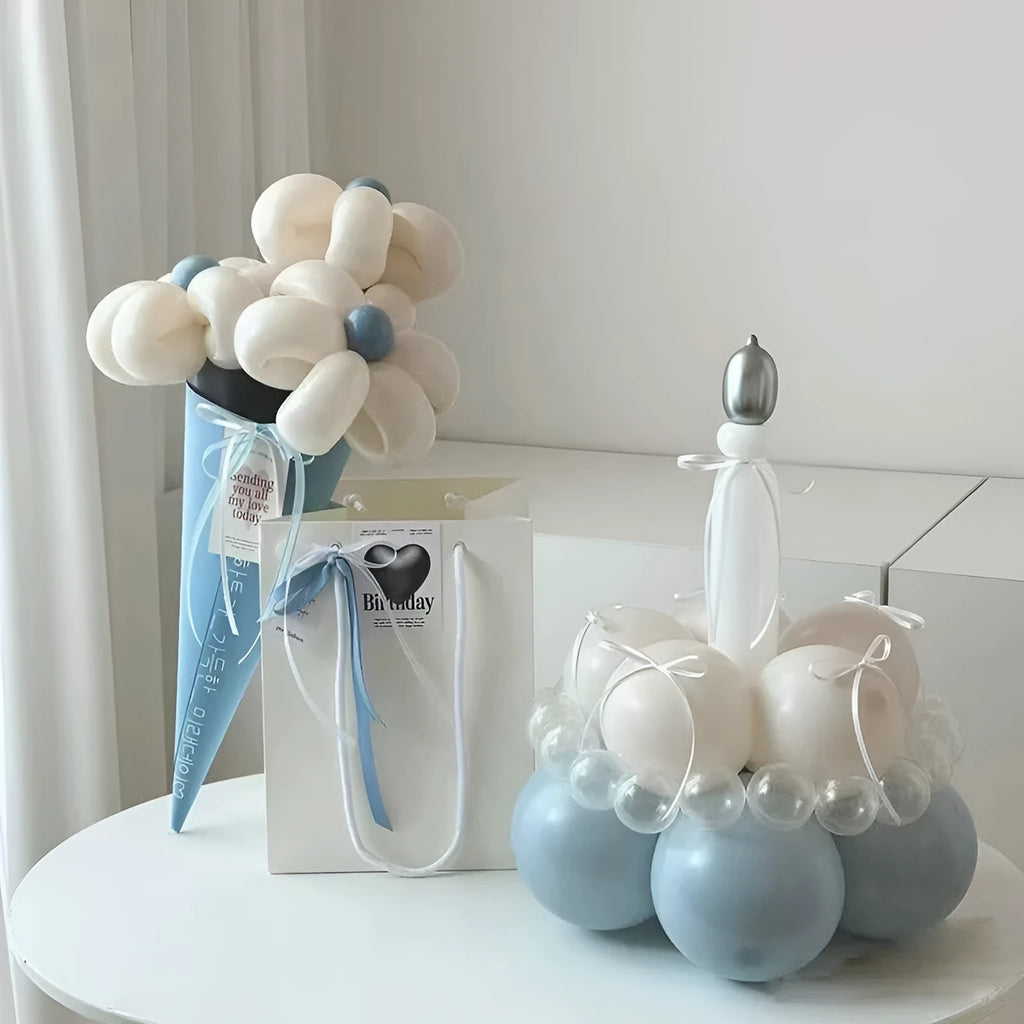 Round pre-assembled DIY balloon bouquet kit for cake decoration, showing one of ten available style sets.