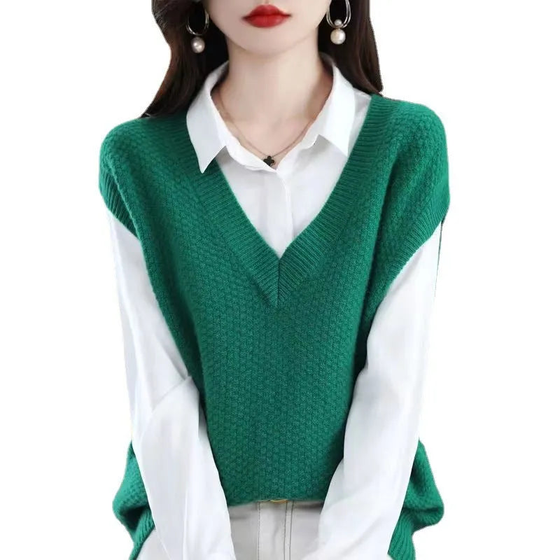 V-neck sleeveless knitted vest with 3D pattern in multiple colour options