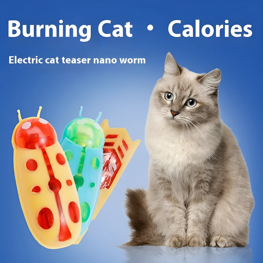 Electric cat teaser toy showing ladybug and iron cow style options with plastic construction measuring 4.5cm long