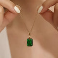 Copper geometric rectangular pendant necklace with quadrilateral design in XL1006 green colour on O-ring chain