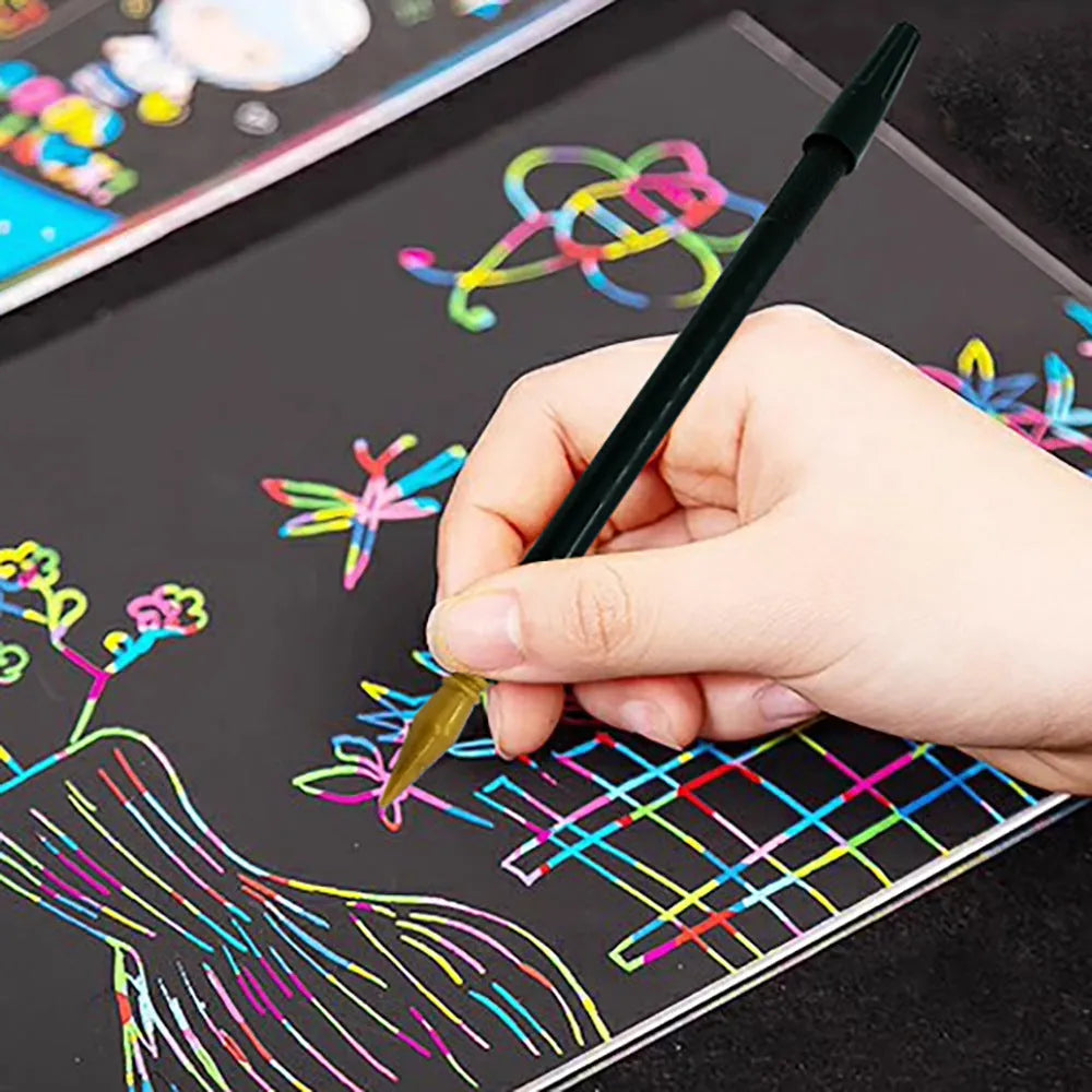 Children's scratch art brush pen with PS plastic brush-shaped handle for creative projects