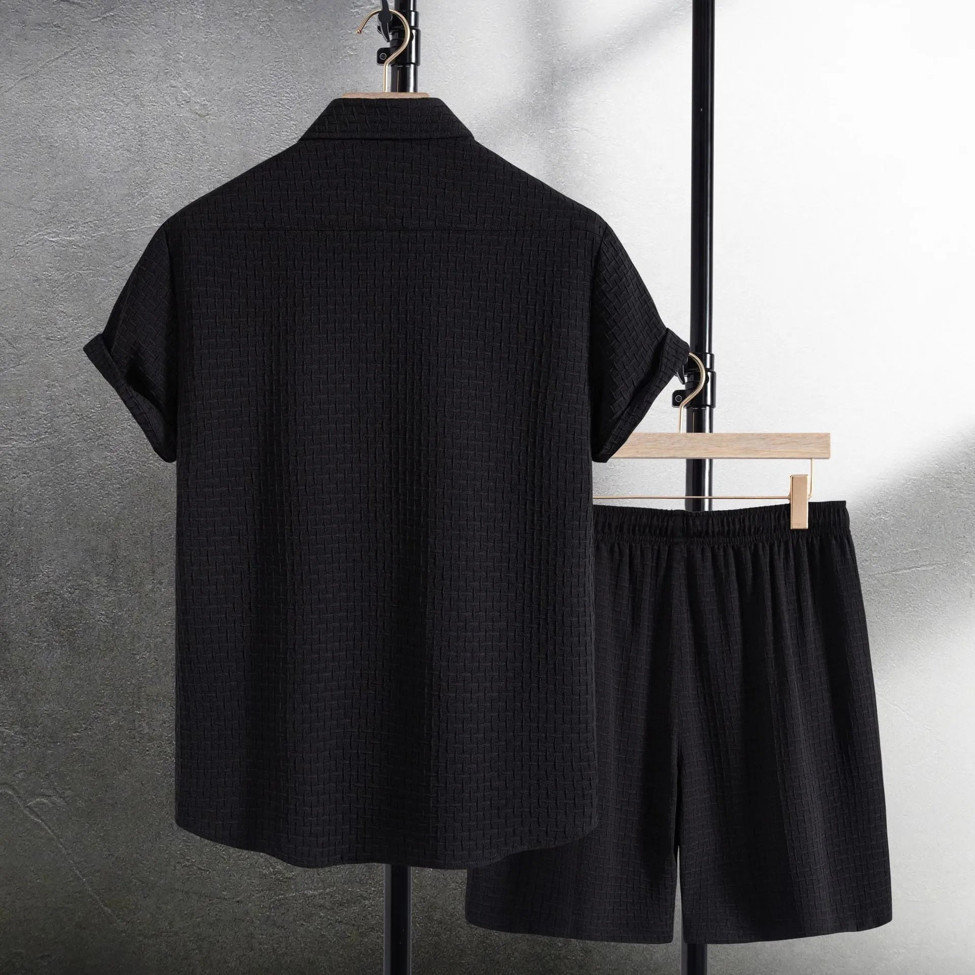 Men's cotton blend beach short sleeve shirt and shorts suit in loose cardigan style