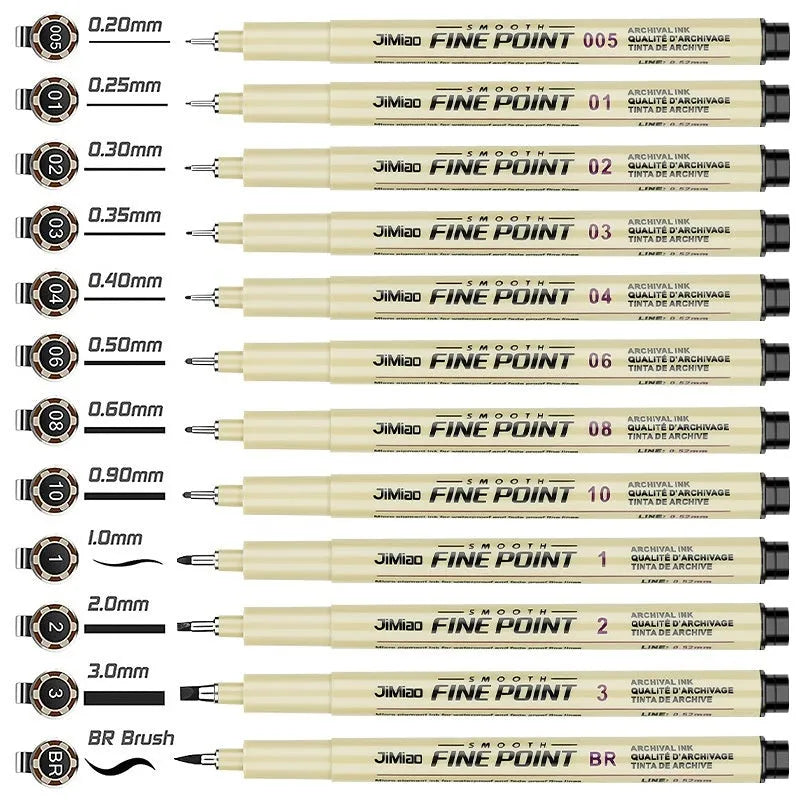 Waterproof hook tip needle drawing pen with black ink for sketch and cartoon line art.