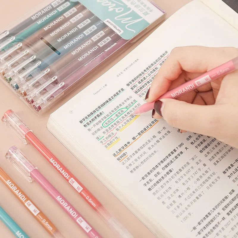 Retro gel pen set with nine 0.5mm needle tip pens in Japanese-inspired colours