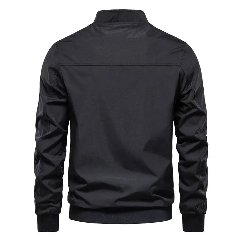 Men's solid colour thin casual jacket in polyester fabric shown in dark blue