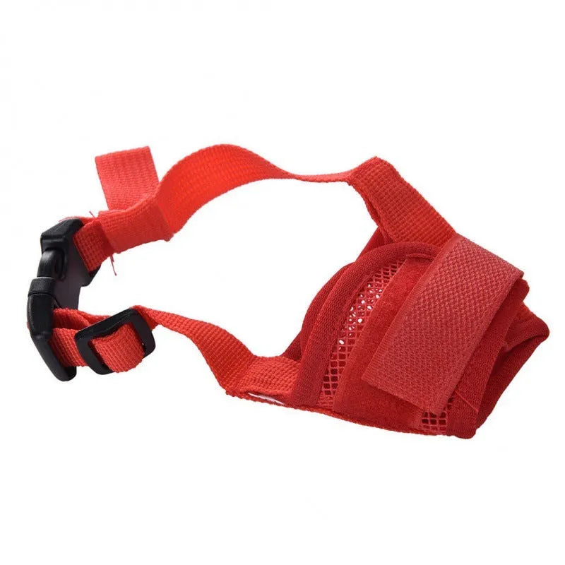 Plastic dog safety muzzle in five colours with adjustable sizing for mouth circles 12-34cm