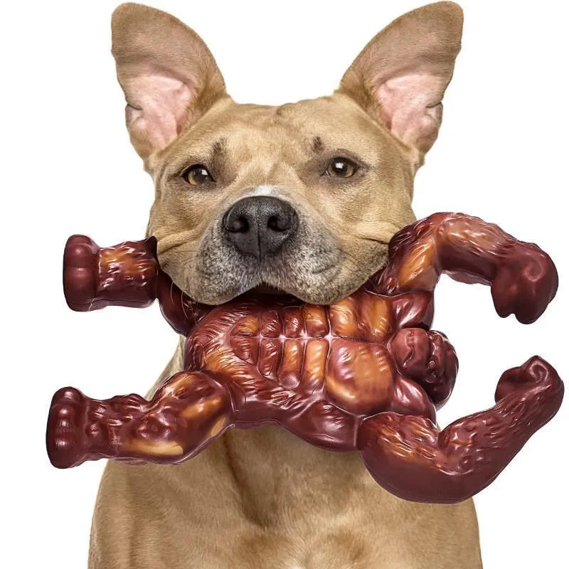 Scarlet red nylon dog chew toy with ridged texture for molar nibbling and teeth cleaning.