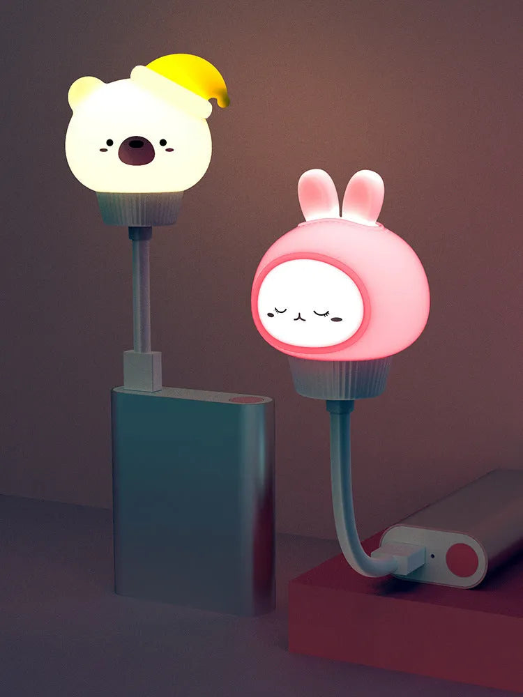 USB portable LED night light with cartoon animal design in bear or rabbit shape