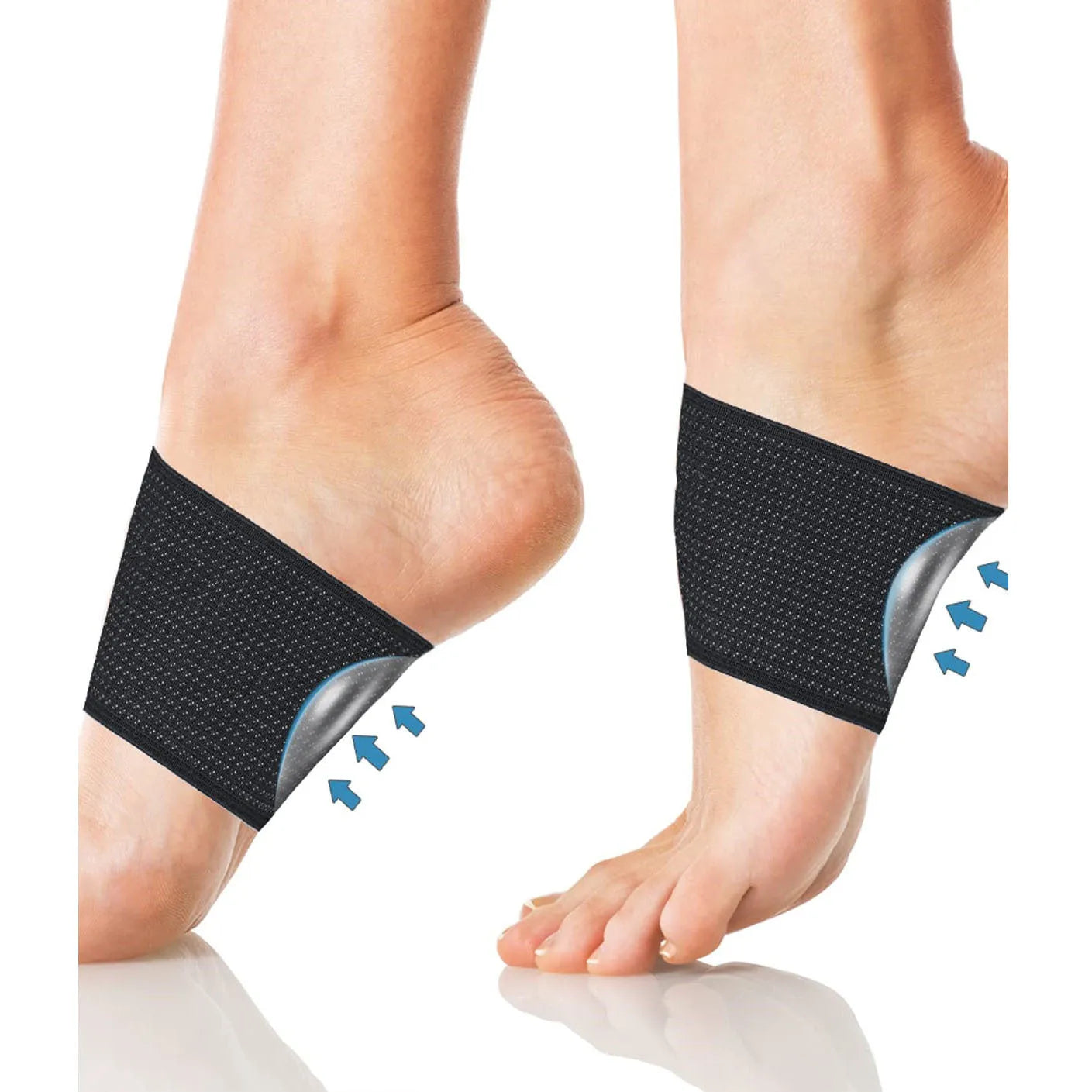 Elastic foot bandage with heart-shaped arch support pad for flat feet relief