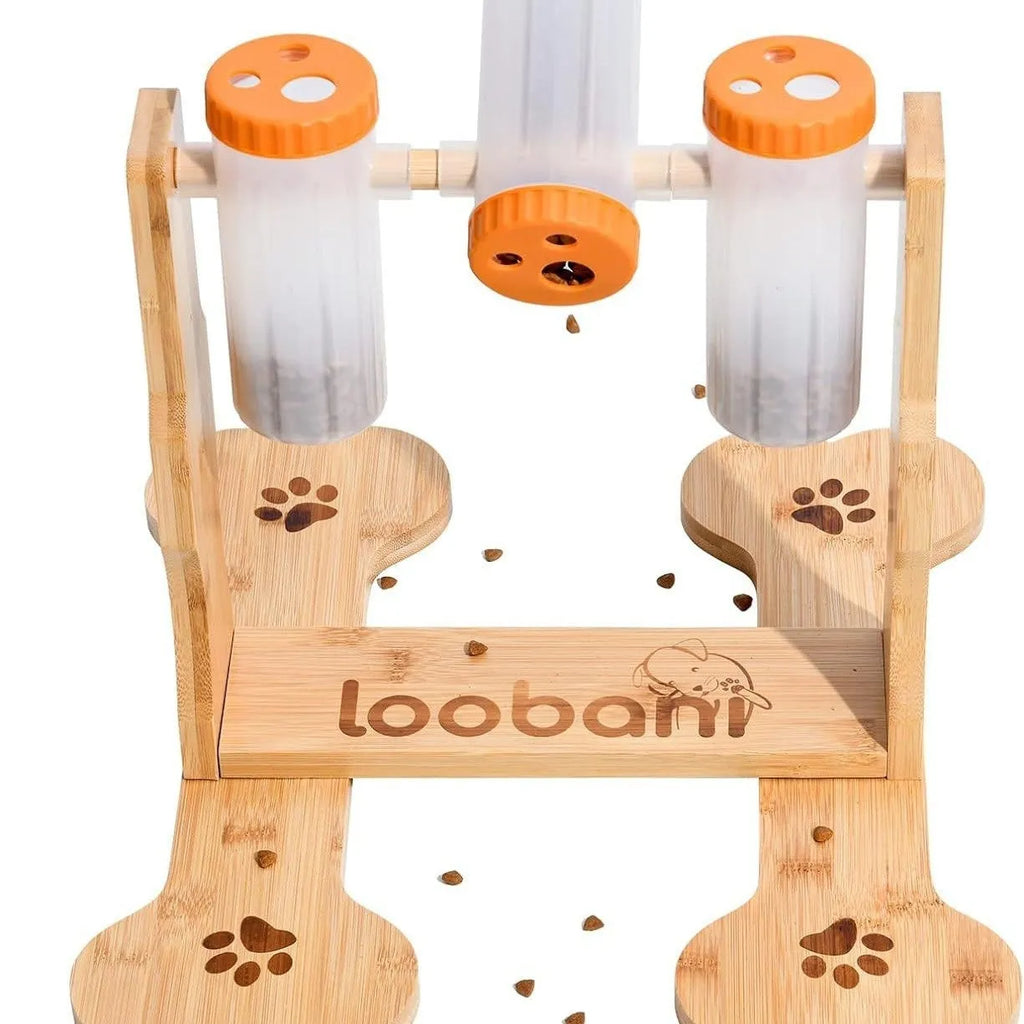 Wooden dog puzzle toy interactive snack dispenser feeder with 31x30x20cm dimensions