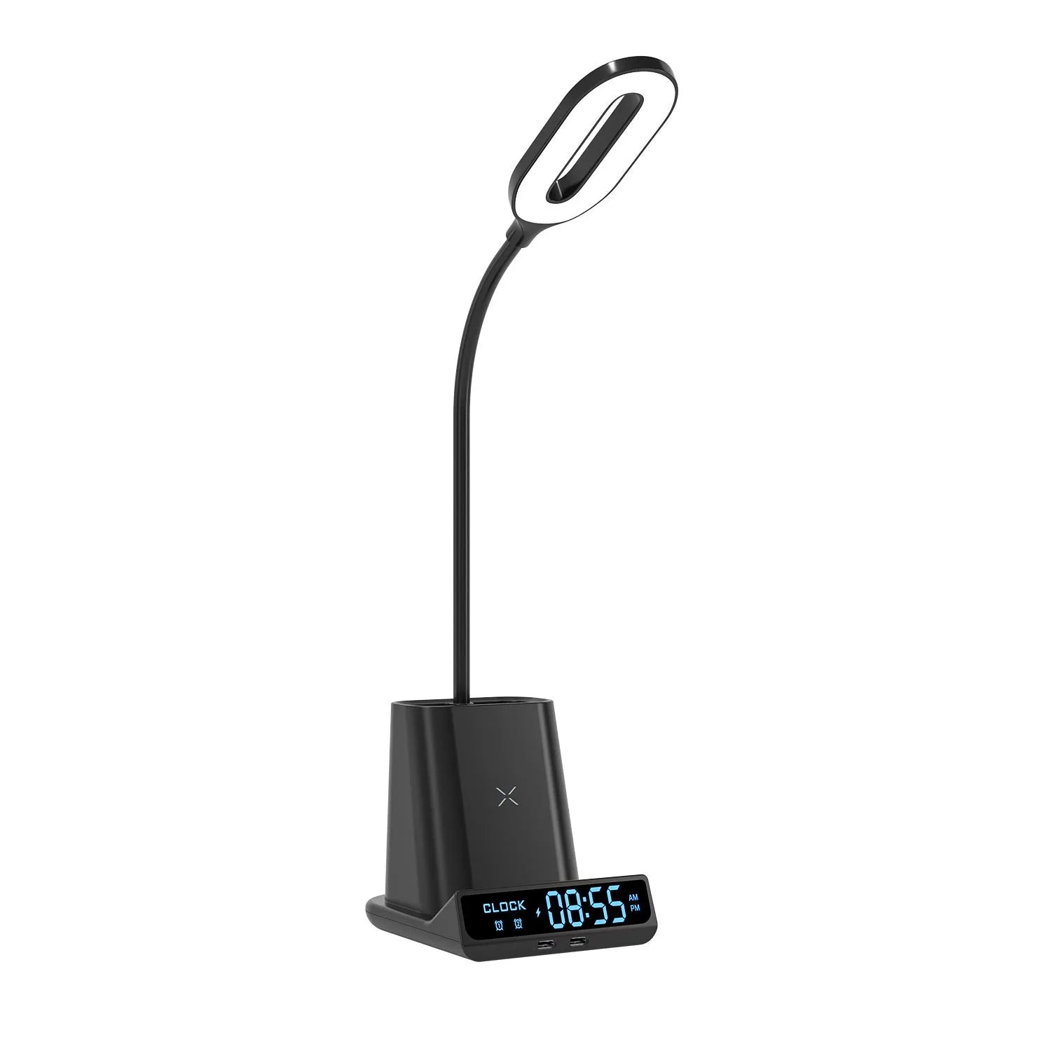 Modern minimalist desk lamp with integrated wireless charging pad and pen storage box