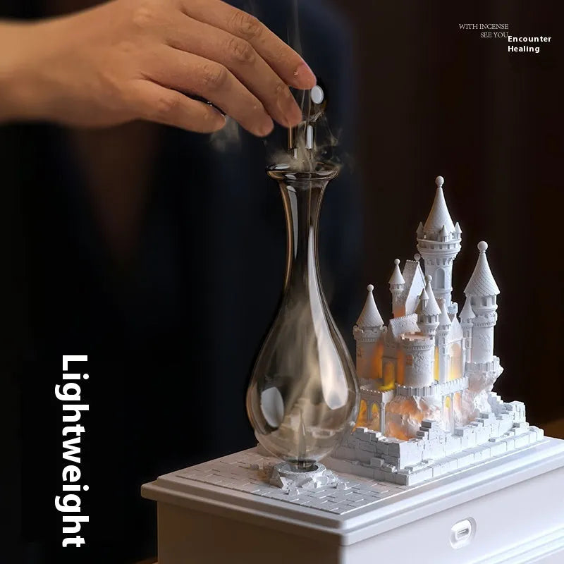 White medieval castle design waterless aromatherapy machine with ambient lighting and USB Type-C charging port