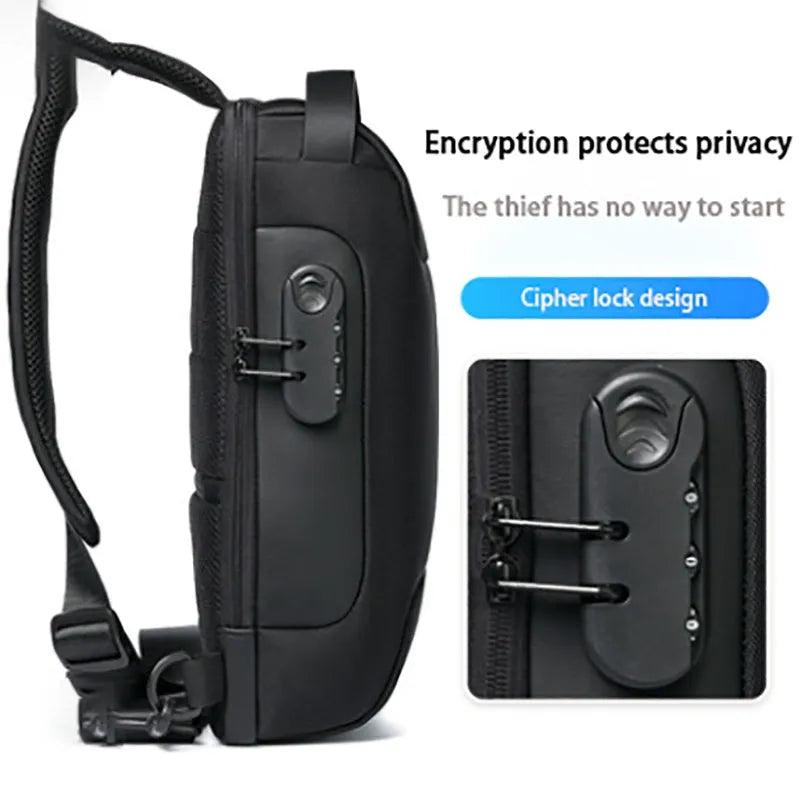 Waterproof Oxford cloth crossbody anti-theft messenger bag showing internal organisational pockets and adjustable strap