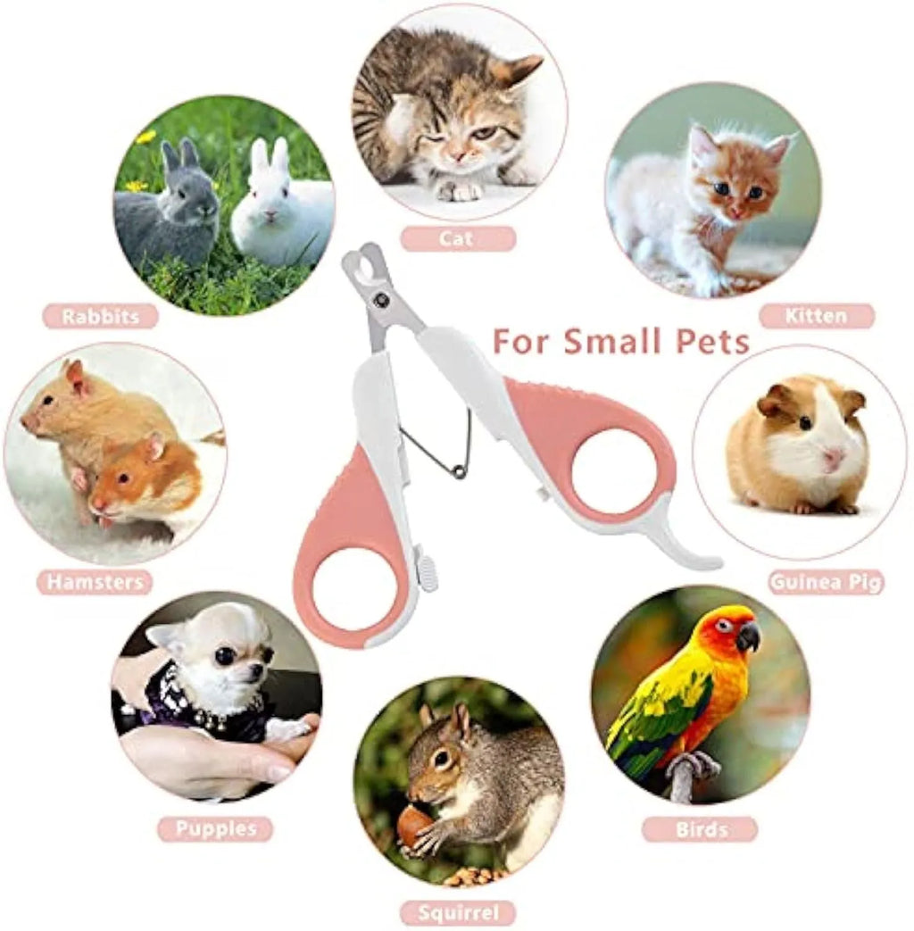 Grey and pink angled cat nail clippers with safety lock and rubber-coated handle