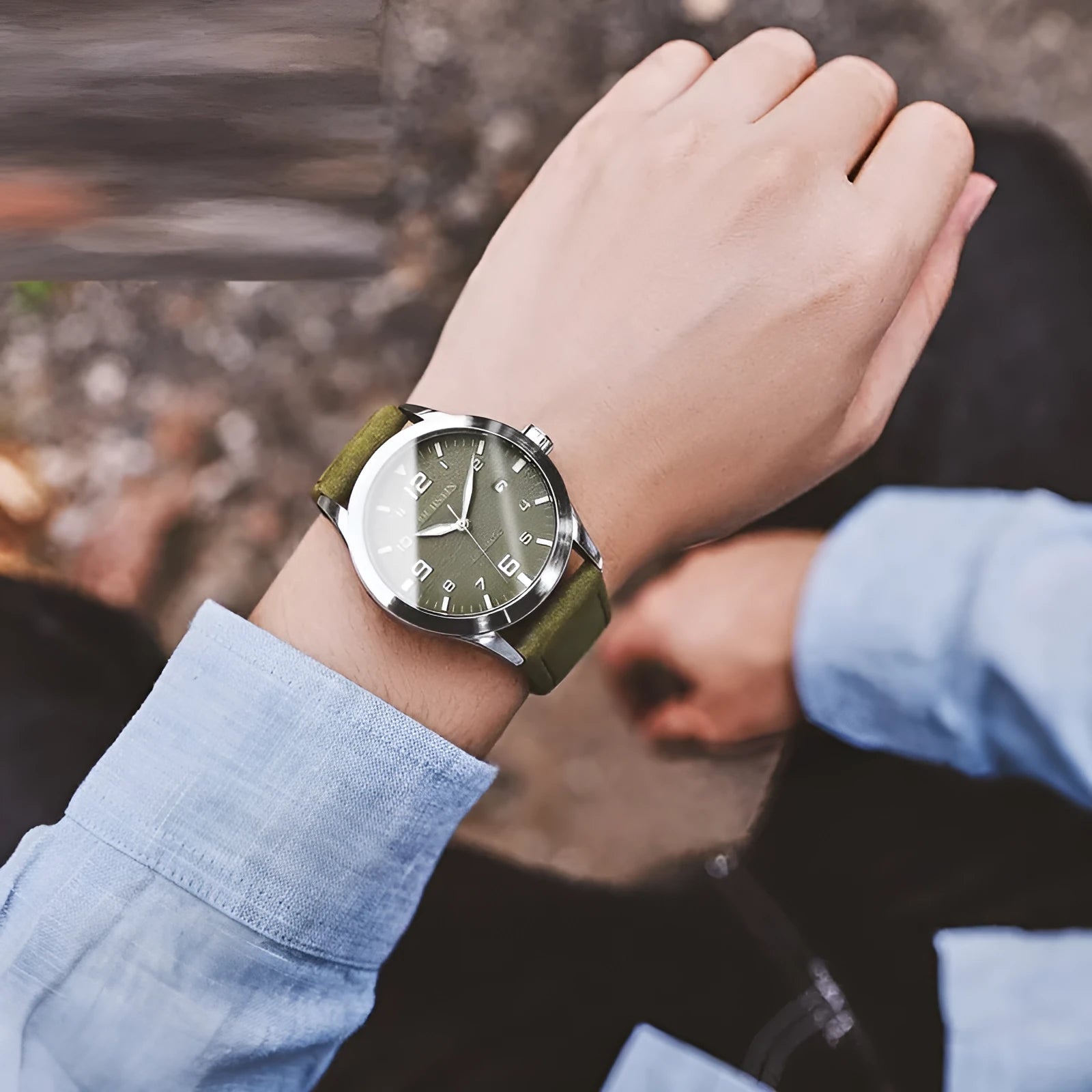 Men's retro automatic watch with leather strap and stainless steel case showing four dial colour variations