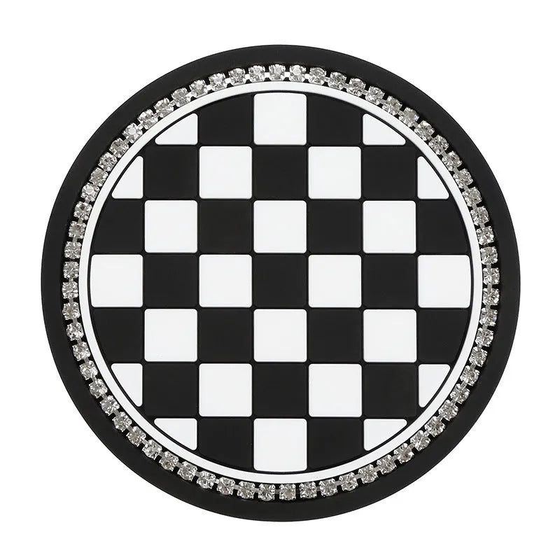 Plastic car cup mat coaster with universal fit and non-slip PVC base in four pattern designs
