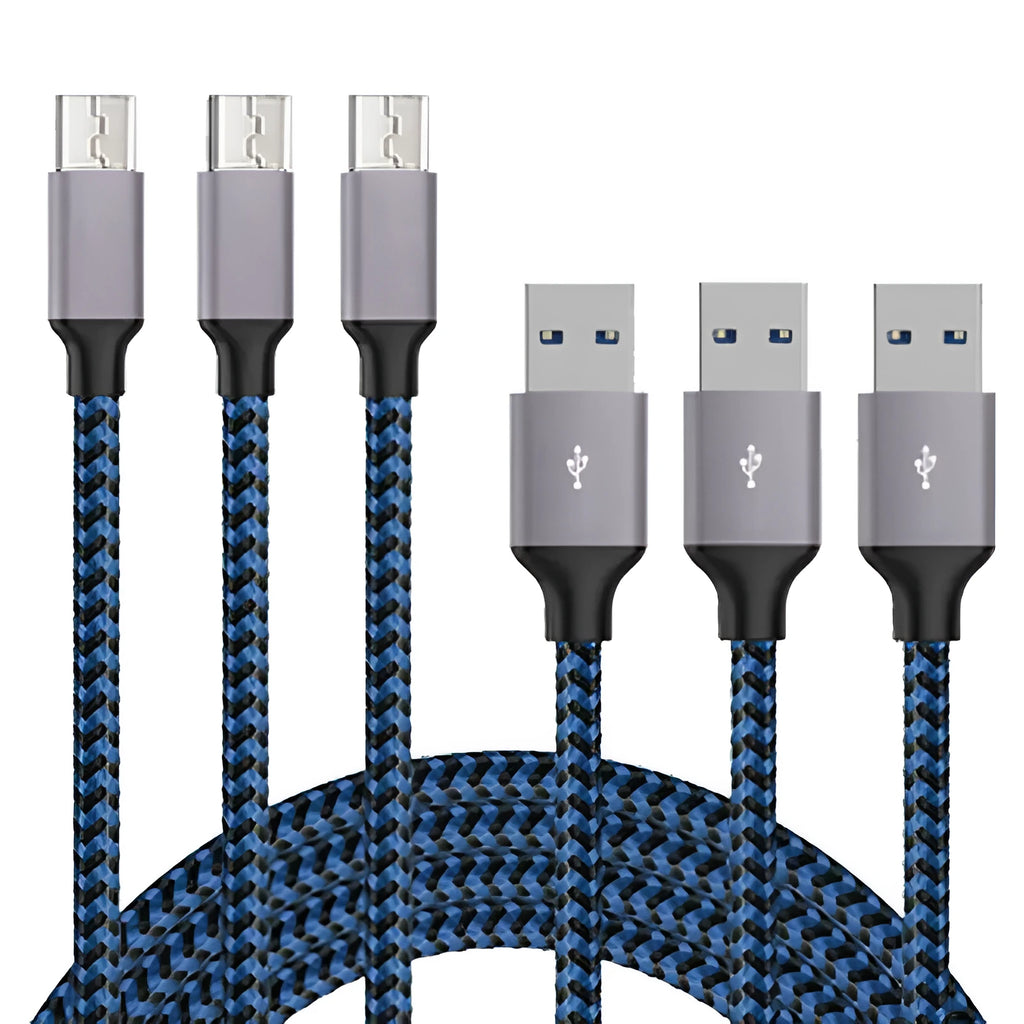 Braided micro USB fast charging cable for Android phones in multiple colours