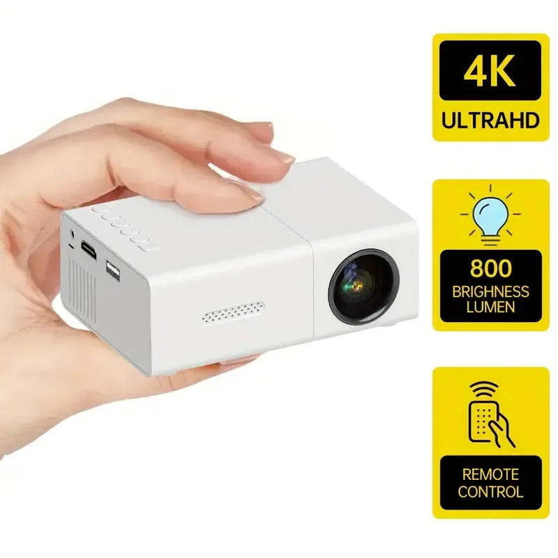 M100 portable mini home projector in black or white colour with remote control and cables