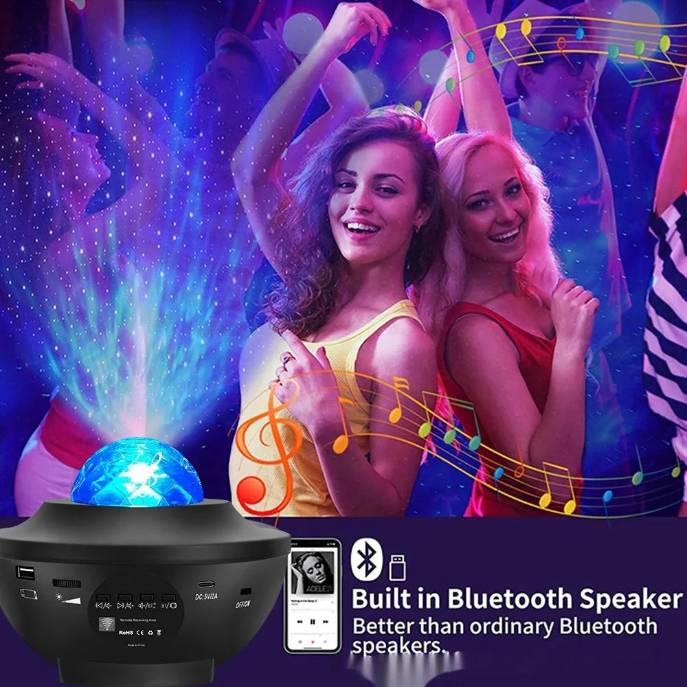 Black parallel style starry sky projection lamp with USB power and Bluetooth music playback