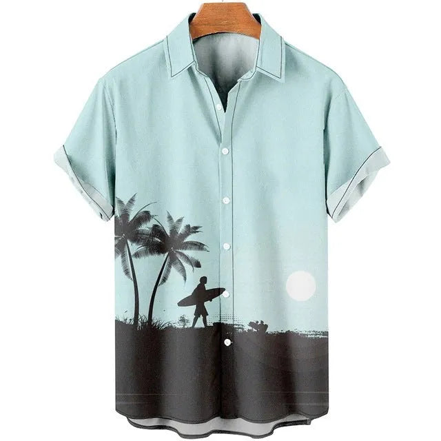 Men's slim fit floral print beach shirt in polyester with short sleeves