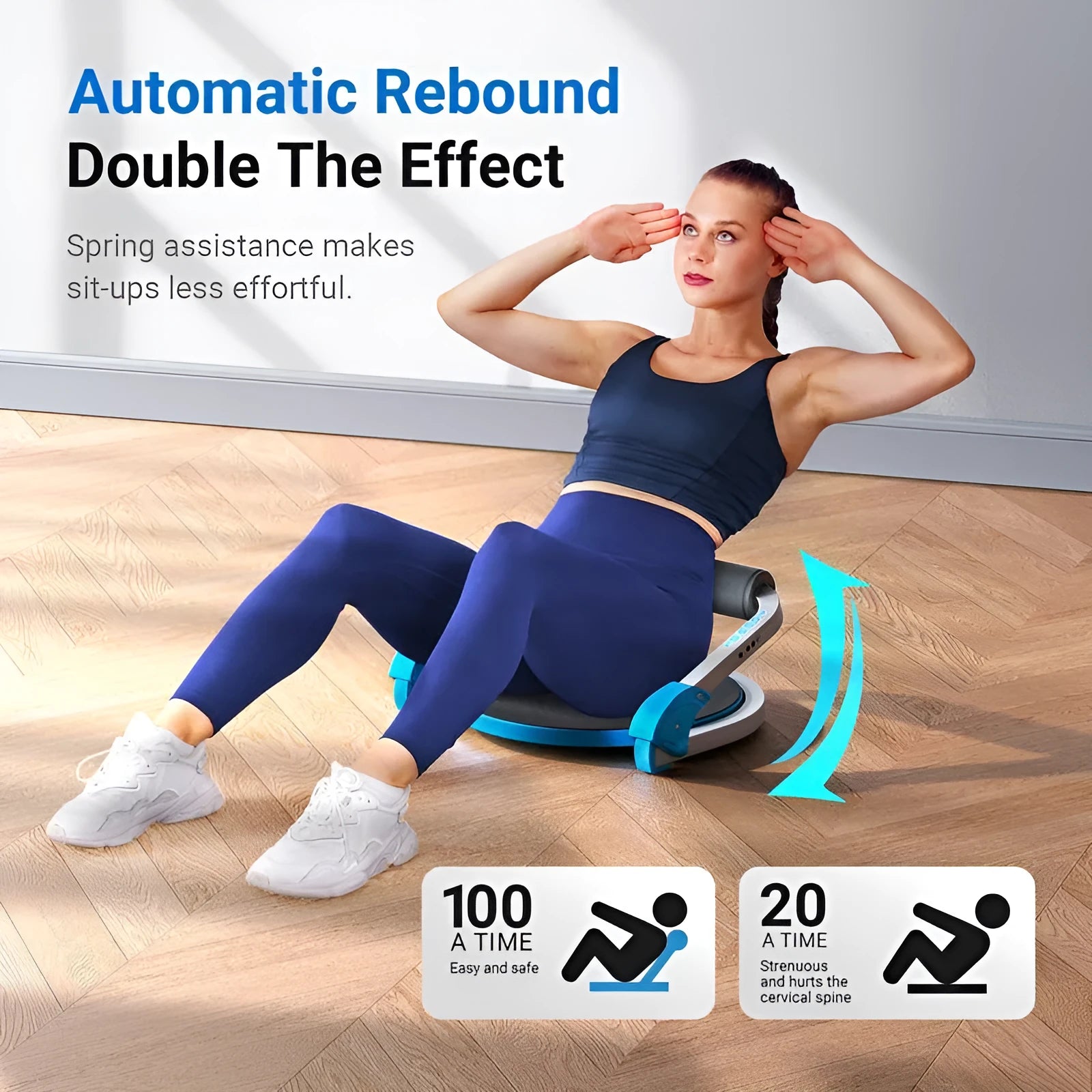 Mini abdominal fitness device in red or sky blue for home and office workouts