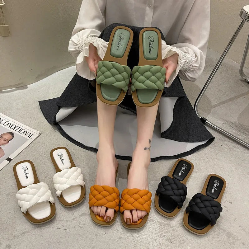 Women's plaid pattern PVC beach sandals with thick anti-skid soles in multiple colour options