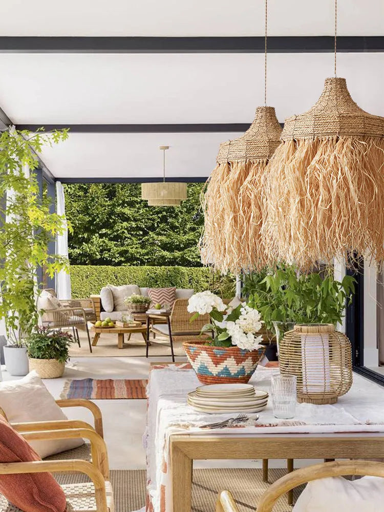 Southeast Asian style woven willow restaurant chandelier with 50cm diameter pendant light