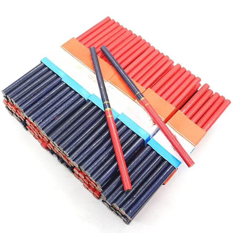 Red and blue two-colour carpenter's pencil with wooden casing, round hexagonal profile, 10-piece pack