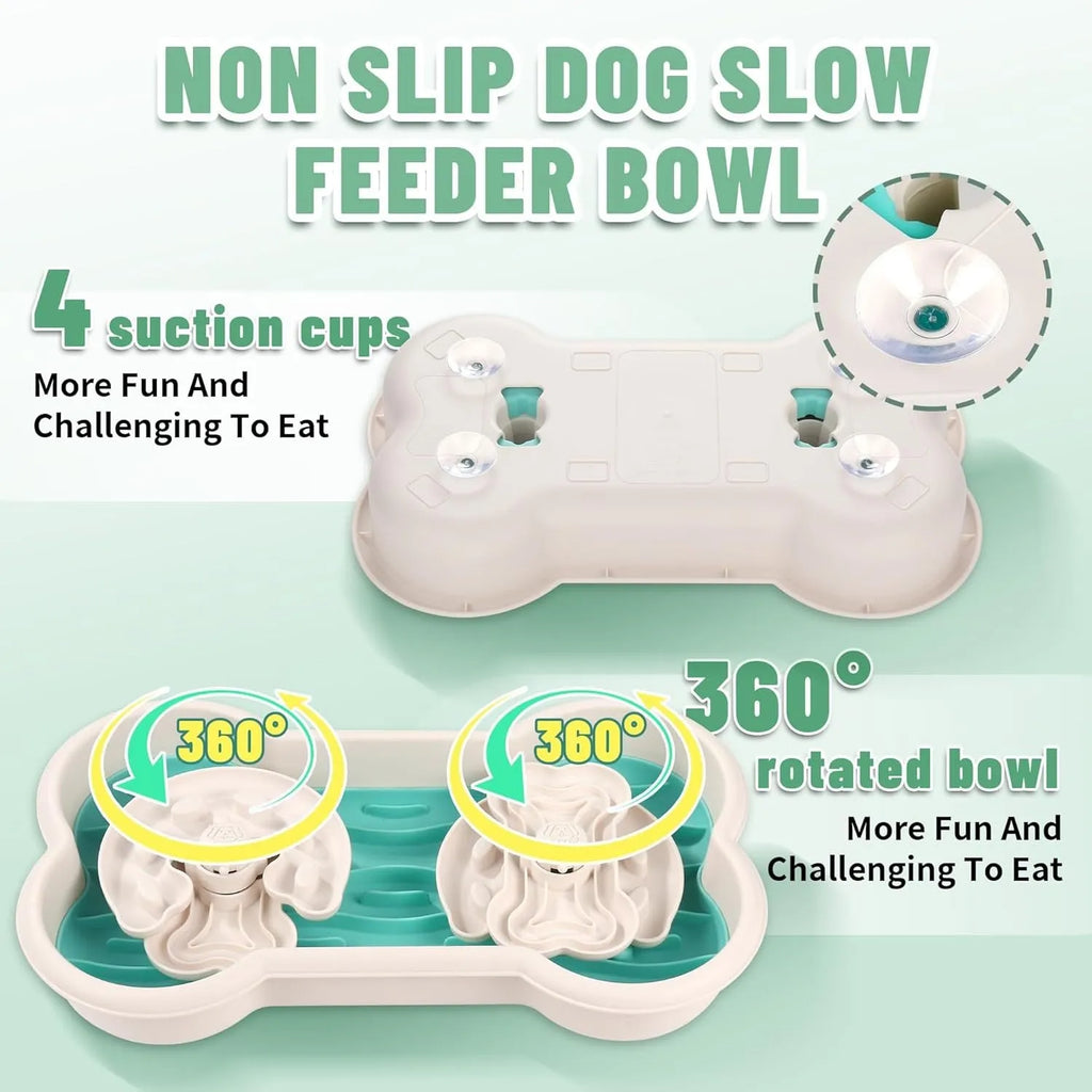 Large green slow feeder dog bowl with wave pattern and grooves, featuring anti-slip suction cups on base.
