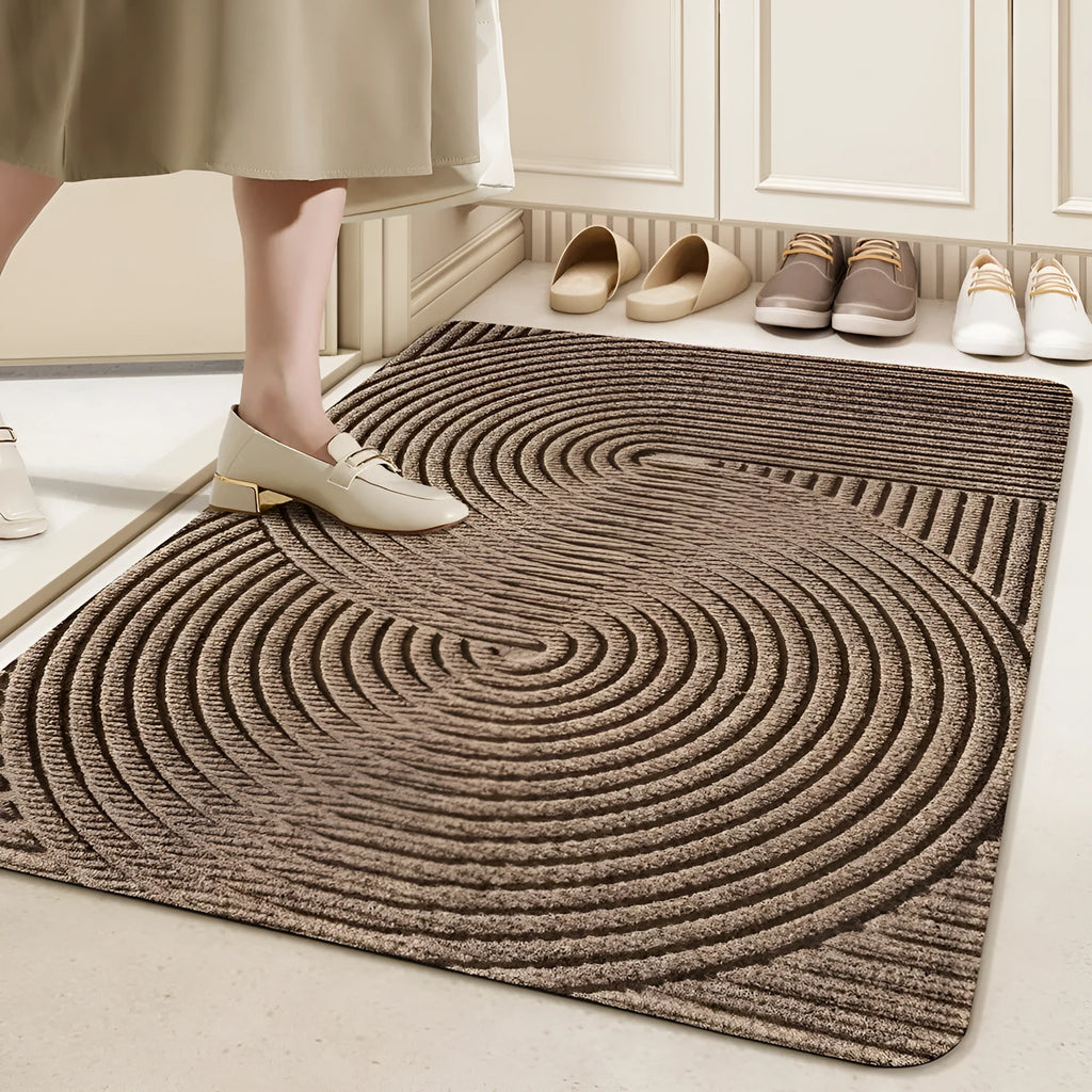 Oval green cartoon anime pattern diatom mud entrance carpet with wire ring edge, 60x90cm.