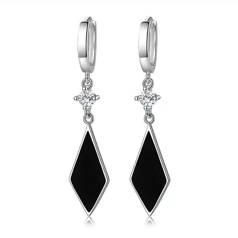 Vintage diamond geometry ear clip earrings in silver colour with Japanese Korean style influence
