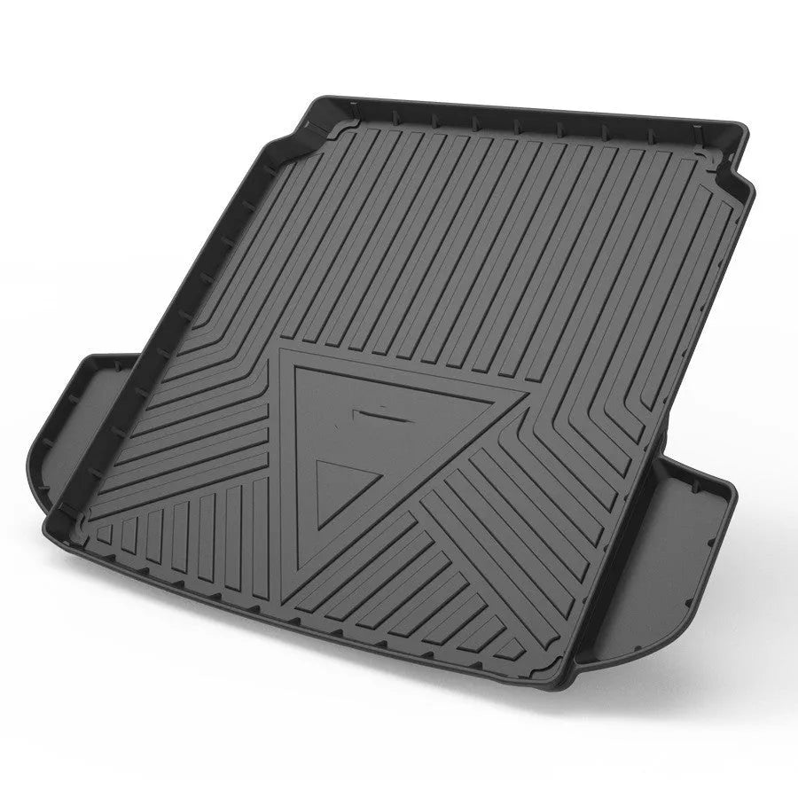 Black carbon fibre pattern TPE car boot liner mat for trunk protection.